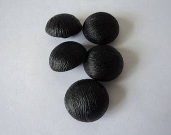 REDUCED - French vintage set of five round black craft buttons (04703)