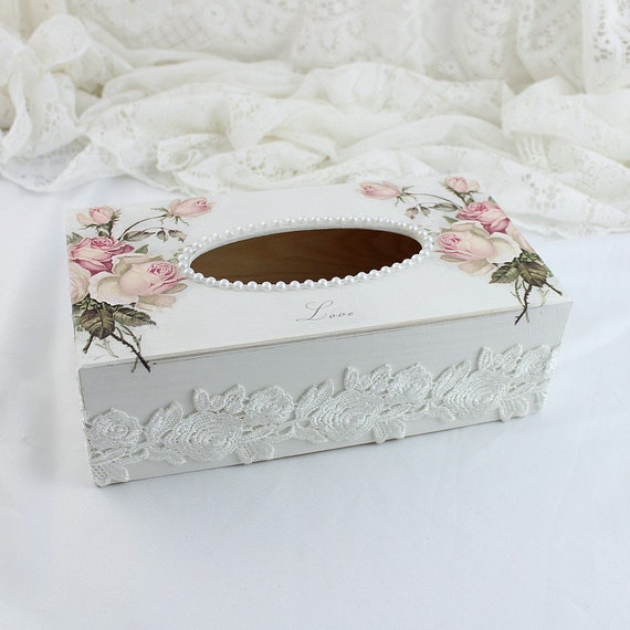 Pink Roses Tissue Box Cover Kleenex Box Cover by Chiclaceandpearls