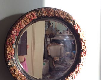 A a very pretty and versatile large circular floral Barbola Mirror.