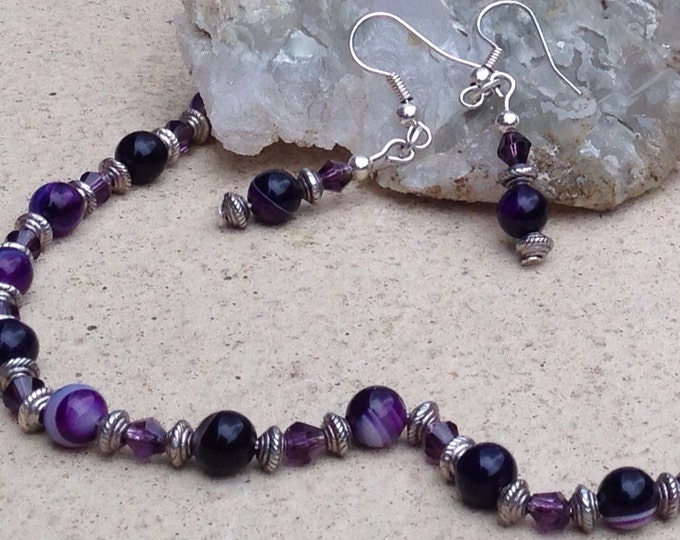 Purple stripy agate jewellery, stripy agate jewellery, purple agate jewellery, stripy purple agate necklace bracelet earrings