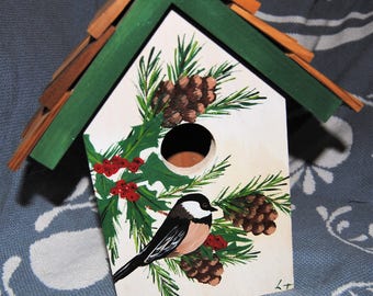 Wren on Hand Painted Decorative Bird House