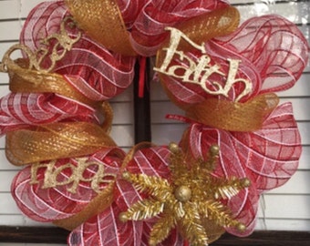 Items similar to Red with gold Christmas wreath on Etsy