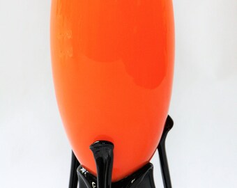 Footed glass vase tango orange and black (Czechoslovakia)