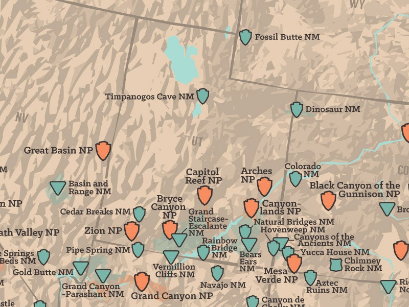 US National Parks & Monuments Map 18x24 Poster by BestMapsEver