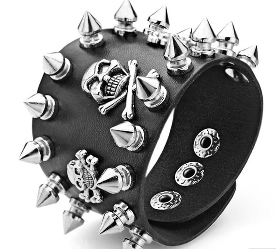 Unique Rock Spikes Rivet Gothic Skeleton Skull Punk Biker Wide Cuff Leather Men Women Girl Bracelet by Zonlyaccessories steampunk buy now online