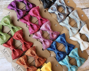 Glitter Hair Clips - Pigtail Clips - Glitter Bows - Little Girl Hair Clips - Sparkly Hair Clips - No Slip Hair Clip - Gift for Little Girl