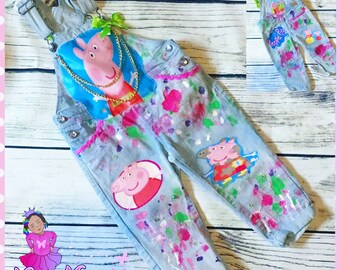 birthday peppa pig denim custom personalized overalls