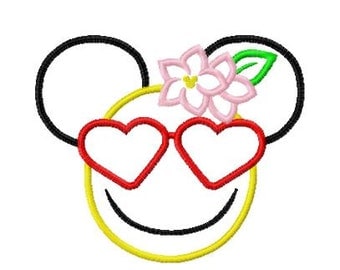 Character Inspired Emoji Heart Glasses Embroidery Applique Design