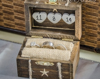 Rustic Wedding Ring Box, Engagement Ring Box, Beach Proposal, Personalized, Ring Bearer, Ring Holder, Destination Wedding, Starfish