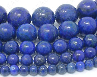 Lapis Lazuli Blue Beads Natural Gemstone Round Loose - 4mm 6mm 8mm 10mm 12mm - 15.5" Strand