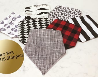 Baby Bandana Bibs - Any 5 Custom Bandana Bibs- Bandana Bibs Boys- Bandana Bibs Girls- Drool Bibs- Teething Bibs-Dribble Bibs