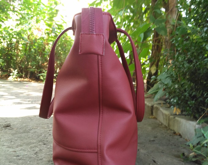 Large Tote bag, Organizer bag, Many pockets Shoulder Bag, Burgundy Handbag Women,