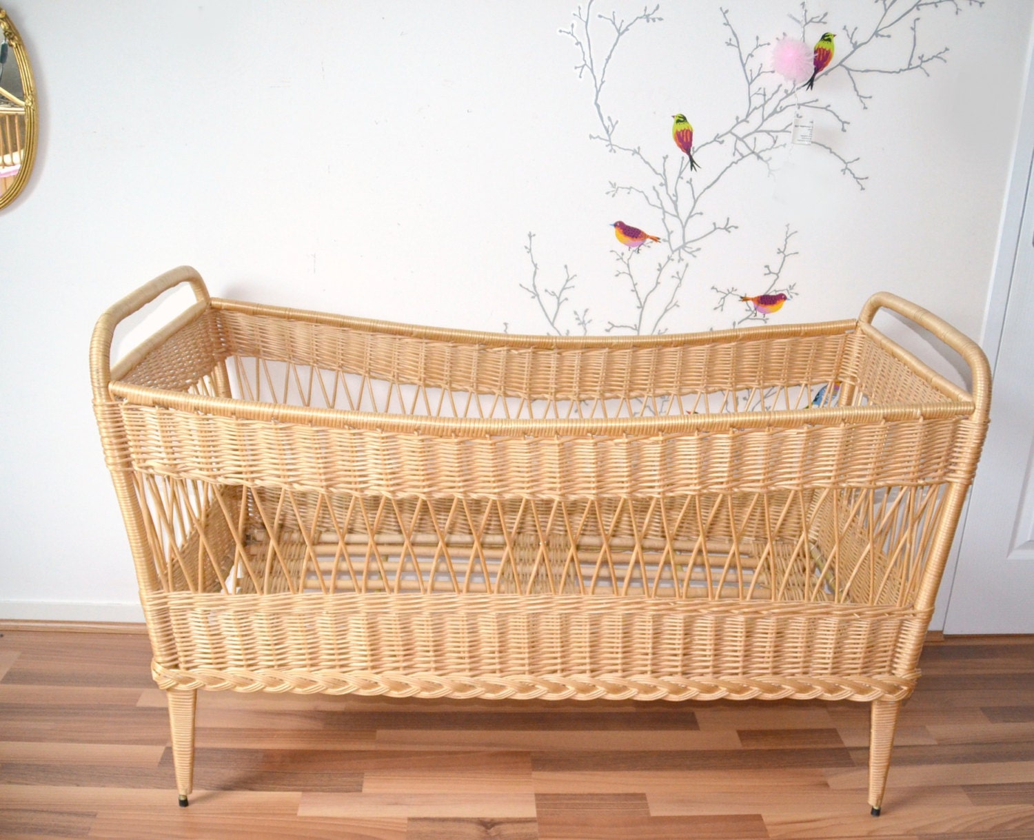 lit bébé en rotin/osier matelas berceau vintage