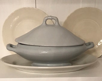 Lovely & Unique Vintage WHITE IRONSTONE TUREEN + Lid • James Wileman Potteries, England • Looks Mid-Century • Heavy Antique