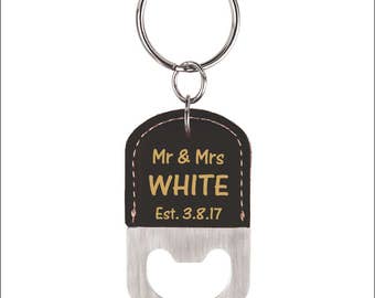 Wedding Favor Bottle Opener Key chain, Couple Key rings, Mr and Mrs Personalized Gift, Wedding Gift, Anniversary Gift, Personalized Key ring