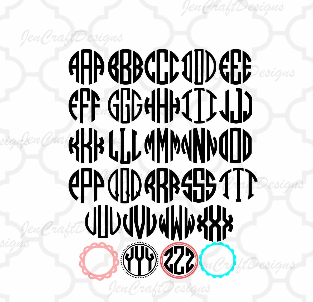 Download Round Monogram font SVG 4 free frames Cut Files circle font svg Instant Download SVG EPS Dxf Jpg ...