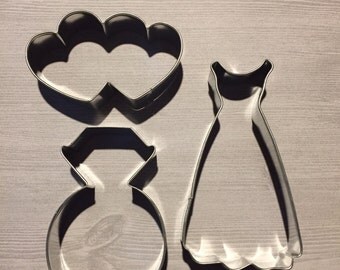 Set of 3 wedding cookie cutters - baking supply, cookie supply, shower favor, favor maker, wedding shower, wedding cookies