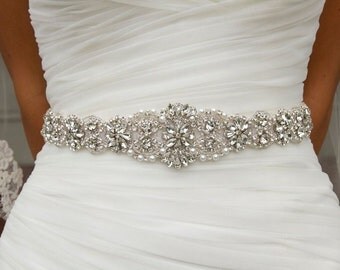 Wedding Dress Belt sash, Wedding dress Belt, Rhinestone Belt, Crystal Sash, Hand Sewn 001