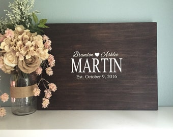 Rustic Wedding Guest Book Alternative /Family Name Design/ Painted Rustic Wedding Decor Wood Guest Book Country Wedding Gift Guestbook