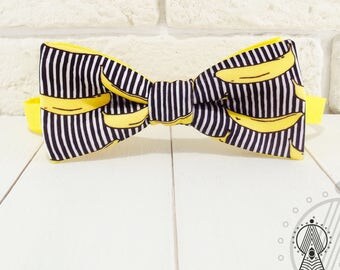 Banana striped Bow Tie, Bowtie yellow, Bananas Bow Tie, Men's bow tie, Women's bow tie, Children's bow tie