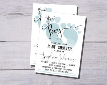 Baby Shower Invitation Boy - Printable Watercolour Design - Baby footprints - Baby Boy Shower Invites - Printable baby shower