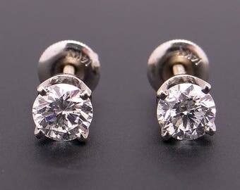 14k White Gold 1ct Round Brilliant Cut Diamond Stud Earrings EGL Certified with Screw Backs