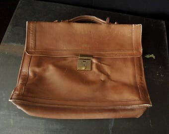 Leather Satchel Bag - Briefcase Tote - Worn Rustic Tan Men's Bag - Vintage Attache