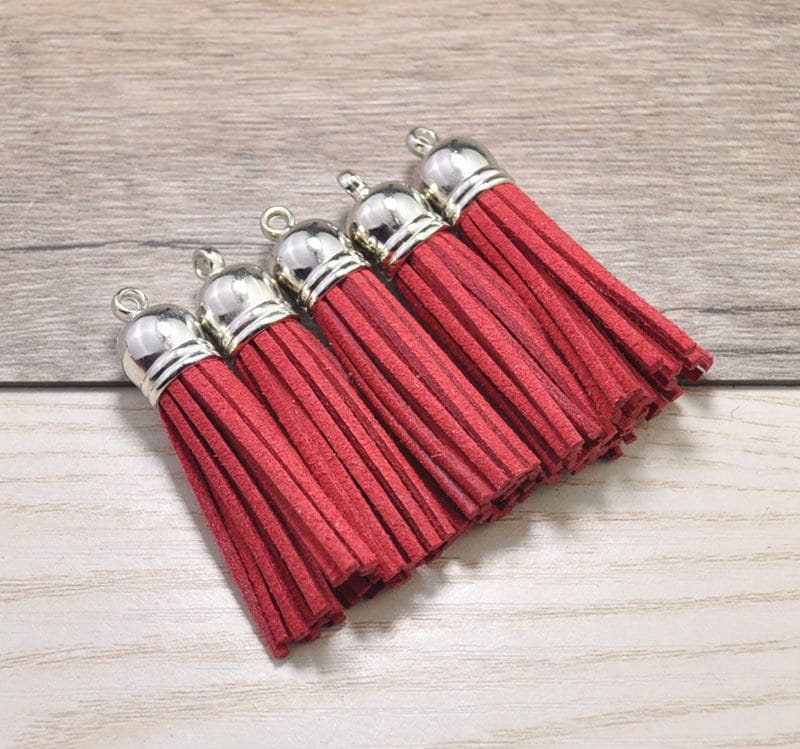 20pcs Medium Tassels Craft 2'',Red Suede Leather Tassels 52mm,Fringe