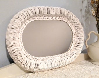 Shabby Chic Wall Mirror white wicker mirror | etsy Shabby Chic Wall Mirror white wicker mirror | etsy