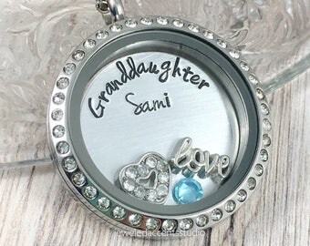Granddaughter Necklace, Floating Locket, Personalized Granddaughter, Birthday Gift, Granddaughter Locket, Girls Jewelry, Hand Stamped Locket