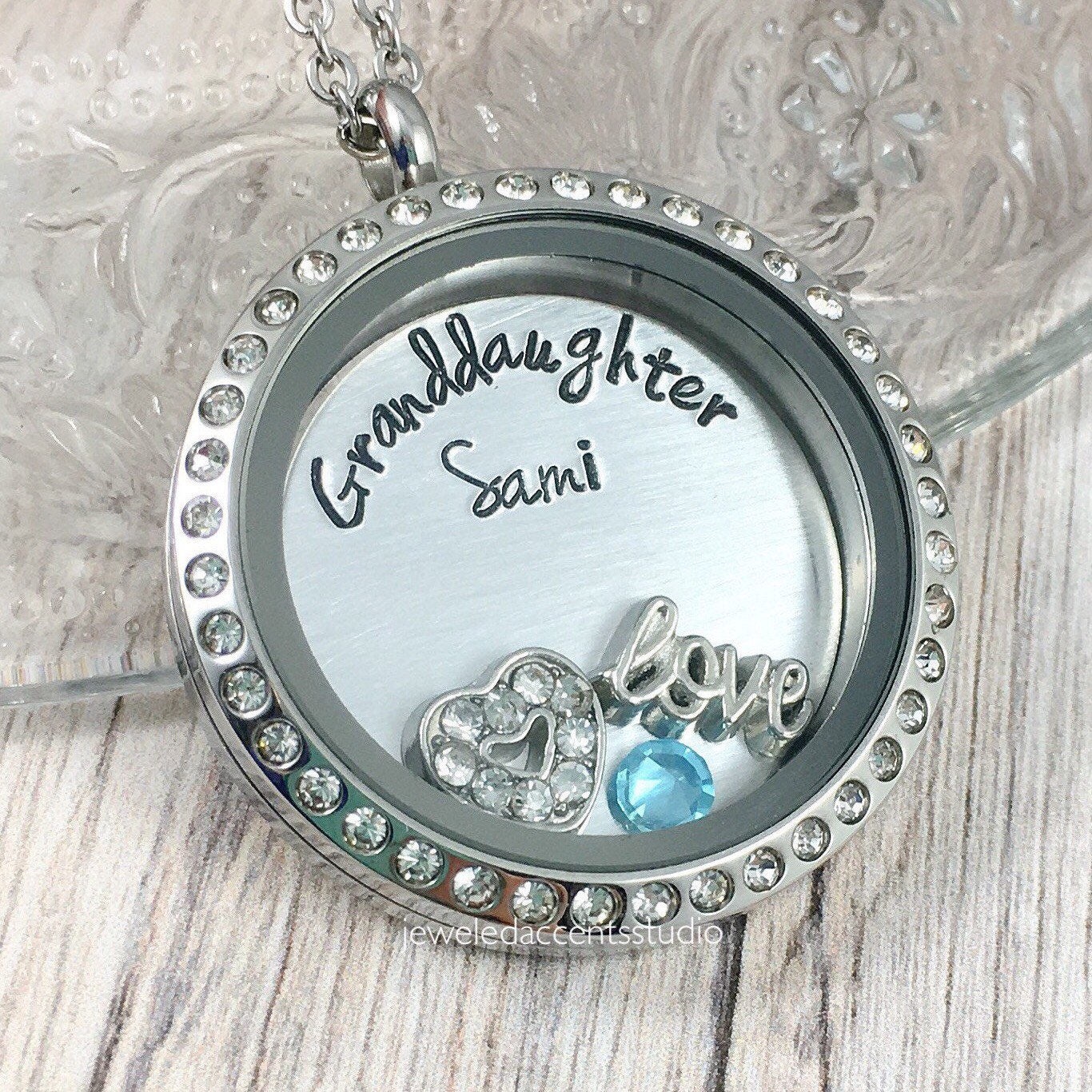 Granddaughter Necklace Floating Locket Personalized