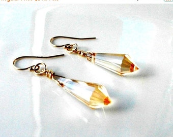 Vintage Style Bridal Crystal Drop Earrings / Gold Filled Wire & Hooks / Teardrop Crystal Earrings