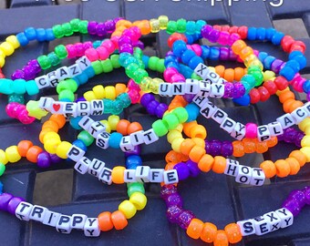 Kandi Singles, Kandi Bracelets Set of 10 Kandi, Free Shipping, kandi singles, Plur beads, beaded bracelet, colorful bracelets, pony beads