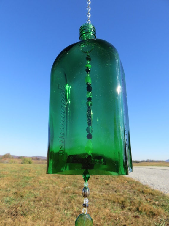 Recycled Jagermeister Liquor Bottle Wind Chime Green Recycled Jagermeister Liquor Bottle Wind Chime Green