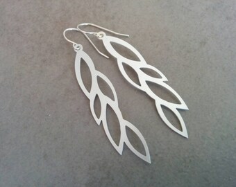 Silver Earrings, Sterling Silver, Dangle Earrings, Gift For Her, Leaf Earrings, Simple Earrings, Silver Jewelry, Long Silver Earrings