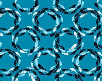Tide School of Fish by Jane Dixon for Andover Fabrics Circle Sold by the Yard