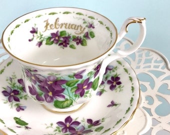Royal Albert Tea Cup and Saucer, February Flower Birthday Teacup, Tea Cups Vintage, High Tea, Tea Party, English, Purple Teacup, Tea Cup Set