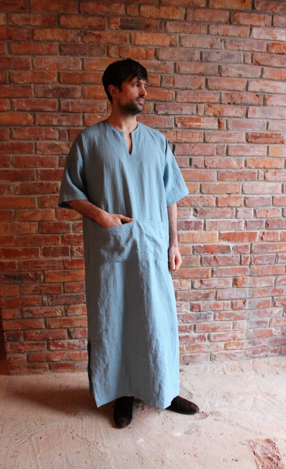 Mens Linen Kaftan Short sleeve Linen Caftan Mans Loungewear