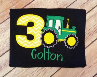 Farming Tractor Birthday shirt. Can do for boy or girl and any age. Pick your fill and thread color!