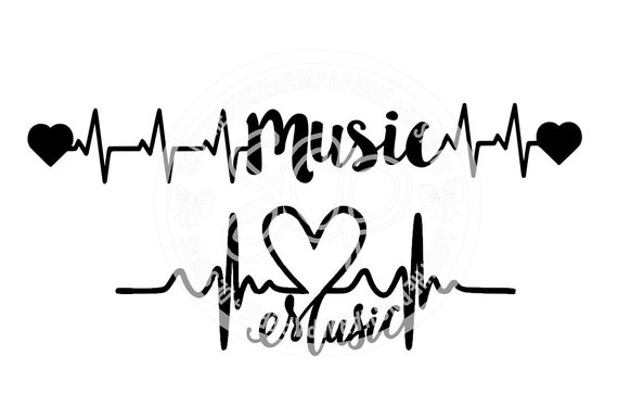 Music EKG Heartbeat SVG DXF Cut Files for Cameo Cricut