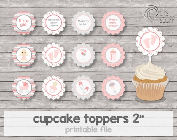 Cupcake toppers para baby shower de niña imprimibles y