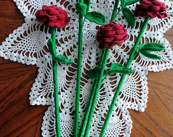 Crochet ROSE 5 pieces amigurumi decorative flowers - handmade red flower - Mother day gift, roses gift for mom