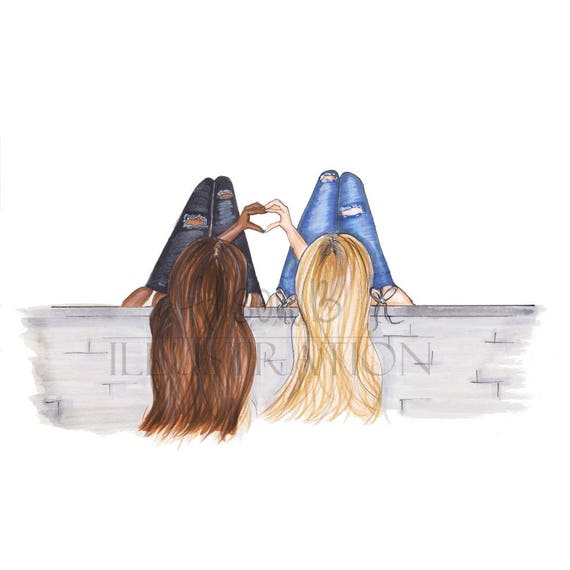 Best friends Fashion illustration print personalised with