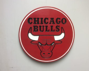Chicago Bulls wood carved and hand painted Bulls logo sign, Chicago Bulls wood sign, Chicago Bulls