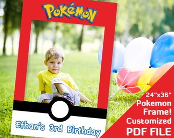 Pokemon photo props frame, Pokemon party decorations, photobooth, ash ketchum Pokemon birthday favor 24x36" printables Custom decor PDF file