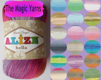 Sale Cotton yarn,ALIZE BELLA BATIK 100% pure cotton, natural, hypoallergenic yarn, beautiful batik colors,sport, light weight, 8ply, 14wpi