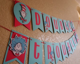 Dr. Seuss Inspired Banner, Thing 1 and Thing 2, Customizable