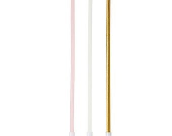 Pink, gold, and white birthday candles - set of 16. Long pink and gold birthday cake candles. Light pink birthday candles. Gold bday candles