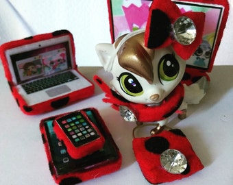Littlest Pet Shop LPS Clothes Accessories Laptop Table Cellphone Bow Bag TV Led Scarf
