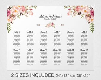Wedding Seating Chart Template, Floral Wedding Seating Chart Sign, Printable Seating Chart, Wedding Seating Plan DIY Seating Chart Printable